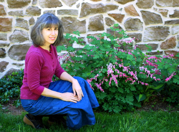 Karen Andreola with bleeding hearts